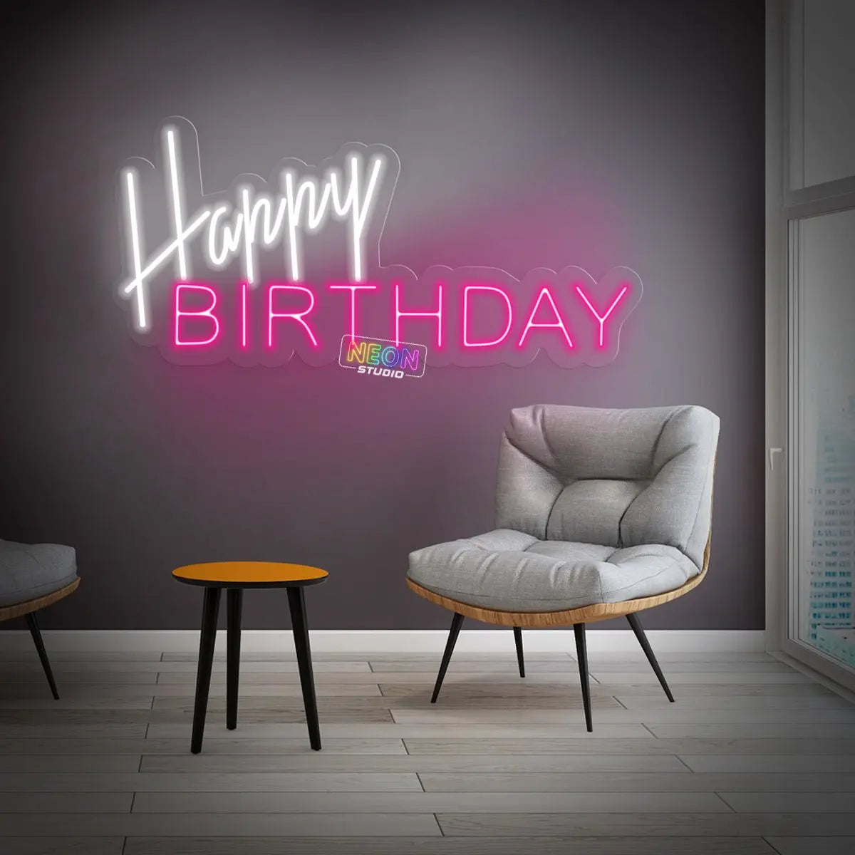 Happy Birthday text neon sign